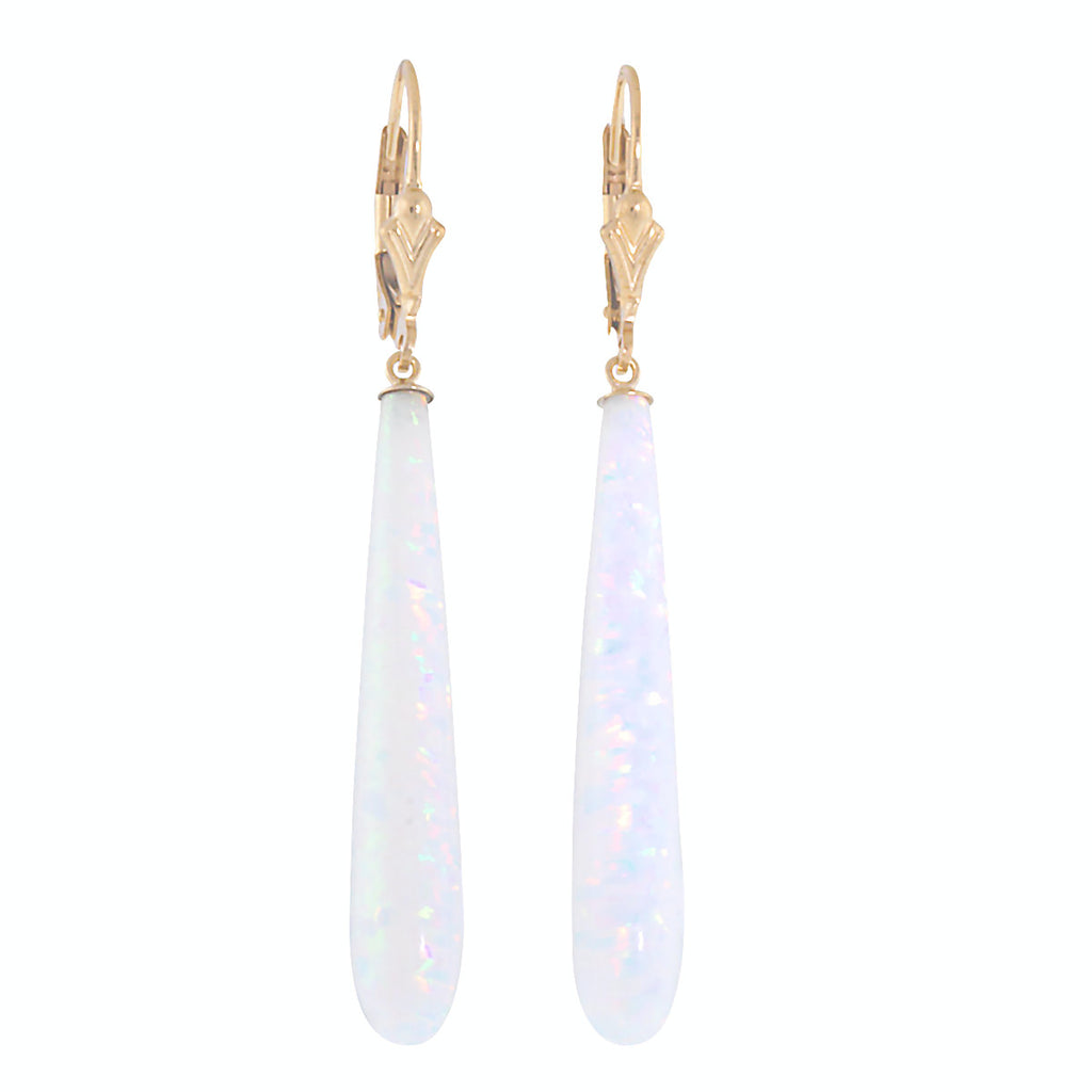 Lorraine: 35mm White Created Opal Teardrop Lever Back Earrings 14K Yellow Gold - 1000Jewels.com