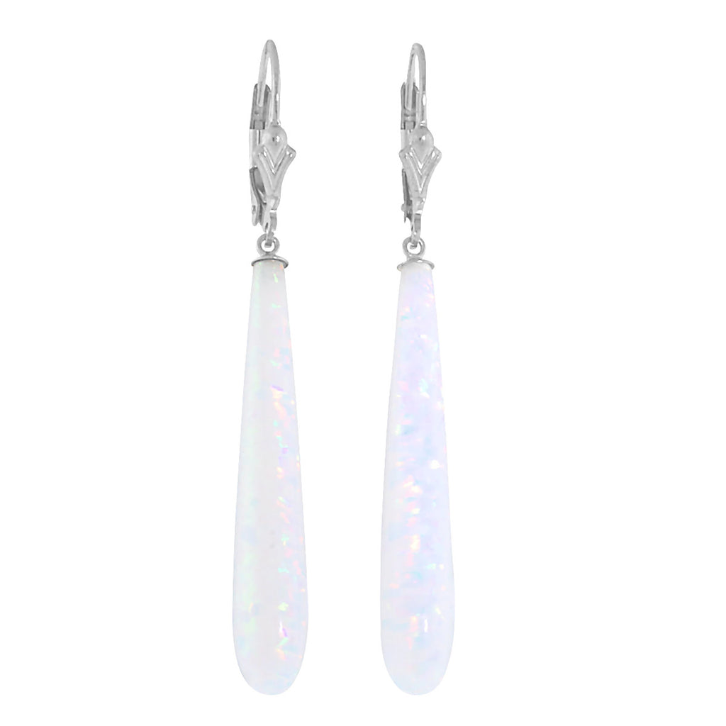 Lorraine: 35mm White Created Opal Teardrop Lever Back Earrings 14K White Gold - 1000Jewels.com