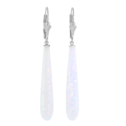 Lorraine: 35mm White Created Opal Teardrop Lever Back Earrings Sterling Silver - 1000Jewels.com