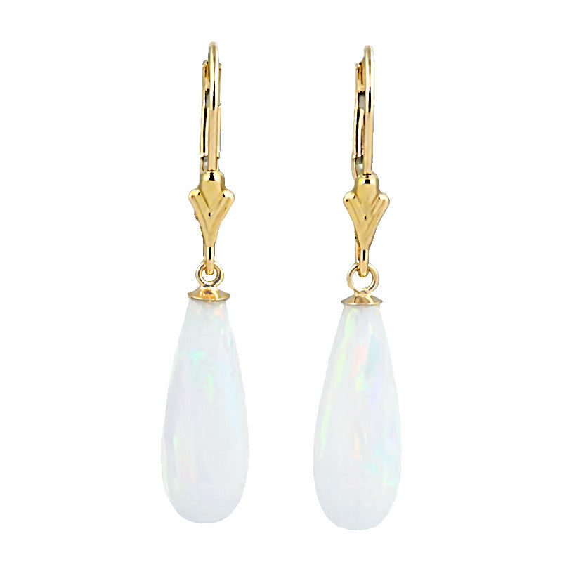 Lorraine: 16mm White Created Opal Teardrop Lever Back Earrings 14-20 Gold Filled - 1000Jewels.com