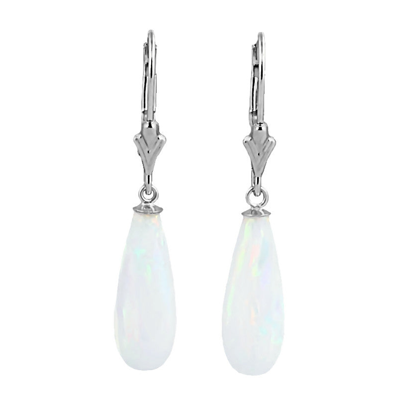 Lorraine: 16mm White Created Opal Teardrop Lever Back Earrings Sterling Silver - 1000Jewels.com