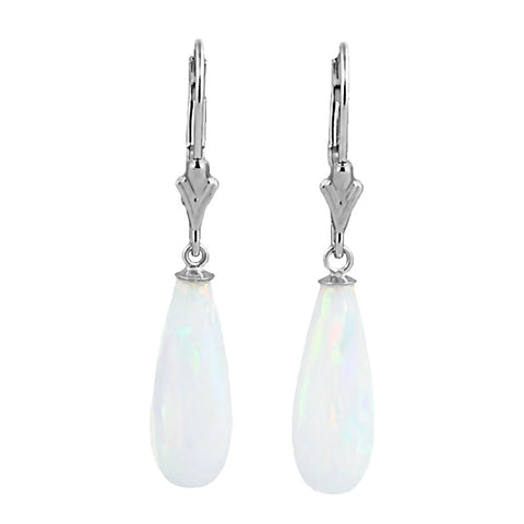 Lorraine: 16mm White Created Opal Teardrop Lever Back Earrings Sterling Silver - 1000Jewels.com