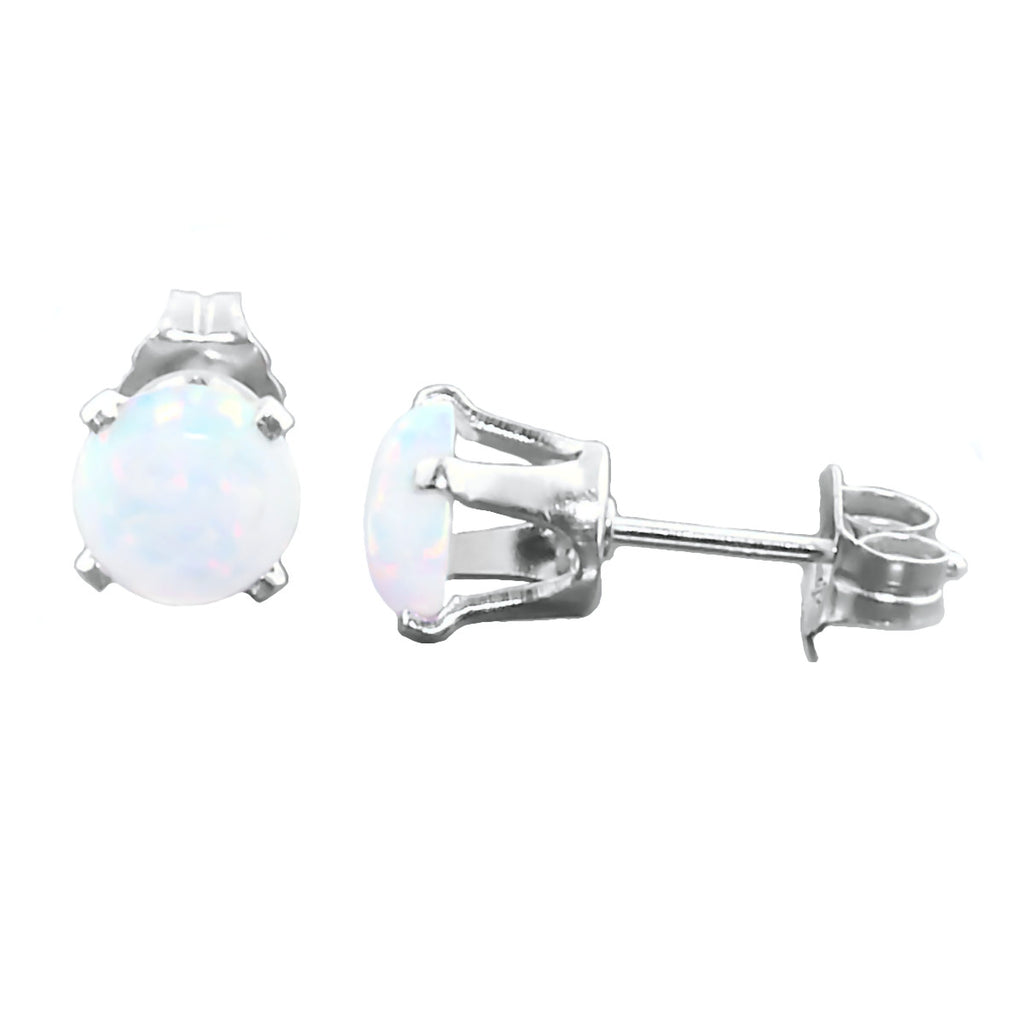 Lorraine: 6mm 1.3cts Fiery White Opal Crown Set Stud Earrings Silver - 1000Jewels.com