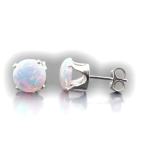 Lorraine: 8mm 3.2cts Fiery White Opal Crown Set Stud Earrings Silver - 1000Jewels.com