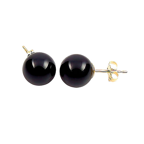 Natural Black Onyx Ball Stud Earrings 14K Yellow Gold - 1000Jewels.com
