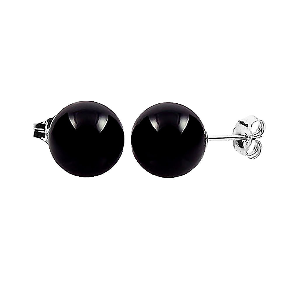 Natural Black Onyx Ball Stud Earrings 14K White Gold - 1000Jewels.com