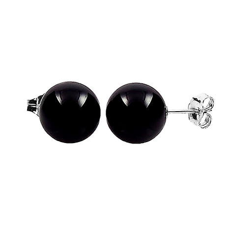 Natural Black Onyx Ball Stud Earrings 14K White Gold - 1000Jewels.com