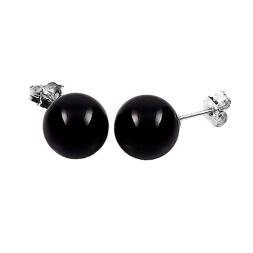 Natural Black Onyx Ball Stud Earrings 925 Sterling Silver - 1000Jewels.com
