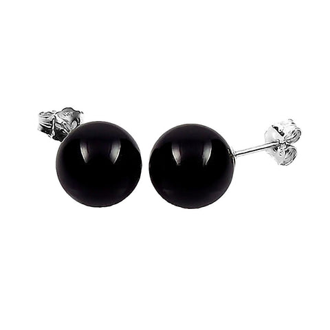 Natural Black Onyx Ball Stud Earrings 925 Sterling Silver - 1000Jewels.com