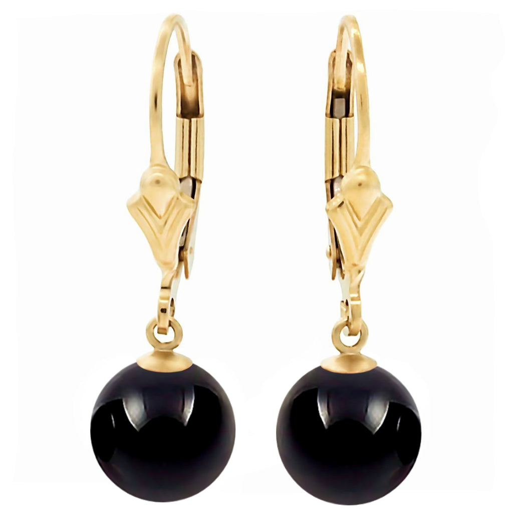 Natural Black Onyx Ball Drop Leverback Earrings 14-20 Gold Filled - 1000Jewels.com