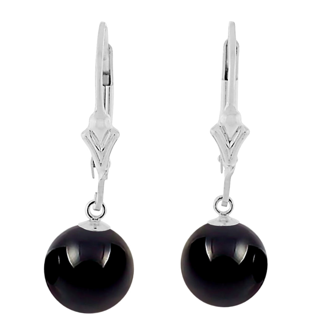 Natural Black Onyx Ball Drop Leverback Earrings 925 Sterling Silver - 1000Jewels.com