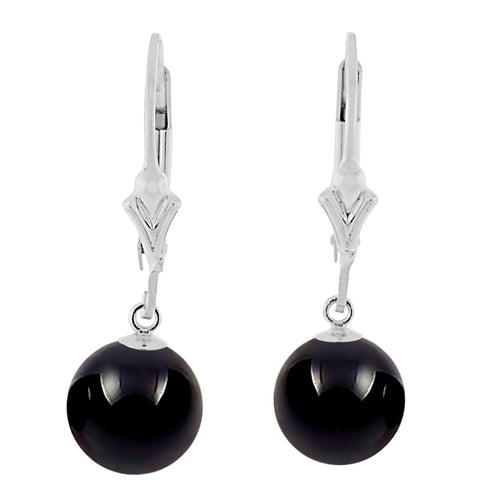 Natural Black Onyx Ball Drop Leverback Earrings 925 Sterling Silver - 1000Jewels.com