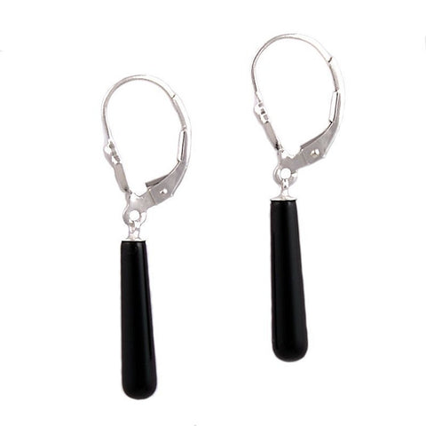 18mm Black Onyx Teardrop Leverback Earrings 14K White Gold - 1000Jewels.com