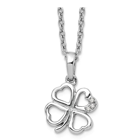 White Ice .01ct Diamond Clover Pendant Necklace Sterling Silver - 1000Jewels.com