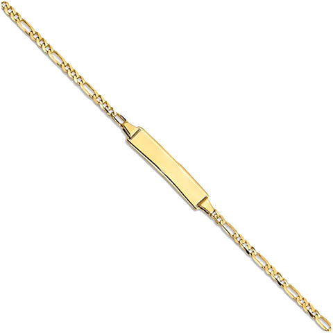 Trustmark Engravable 14K Yellow Gold Bar Baby Bracelet and Figaro Chain - 1000Jewels.com
