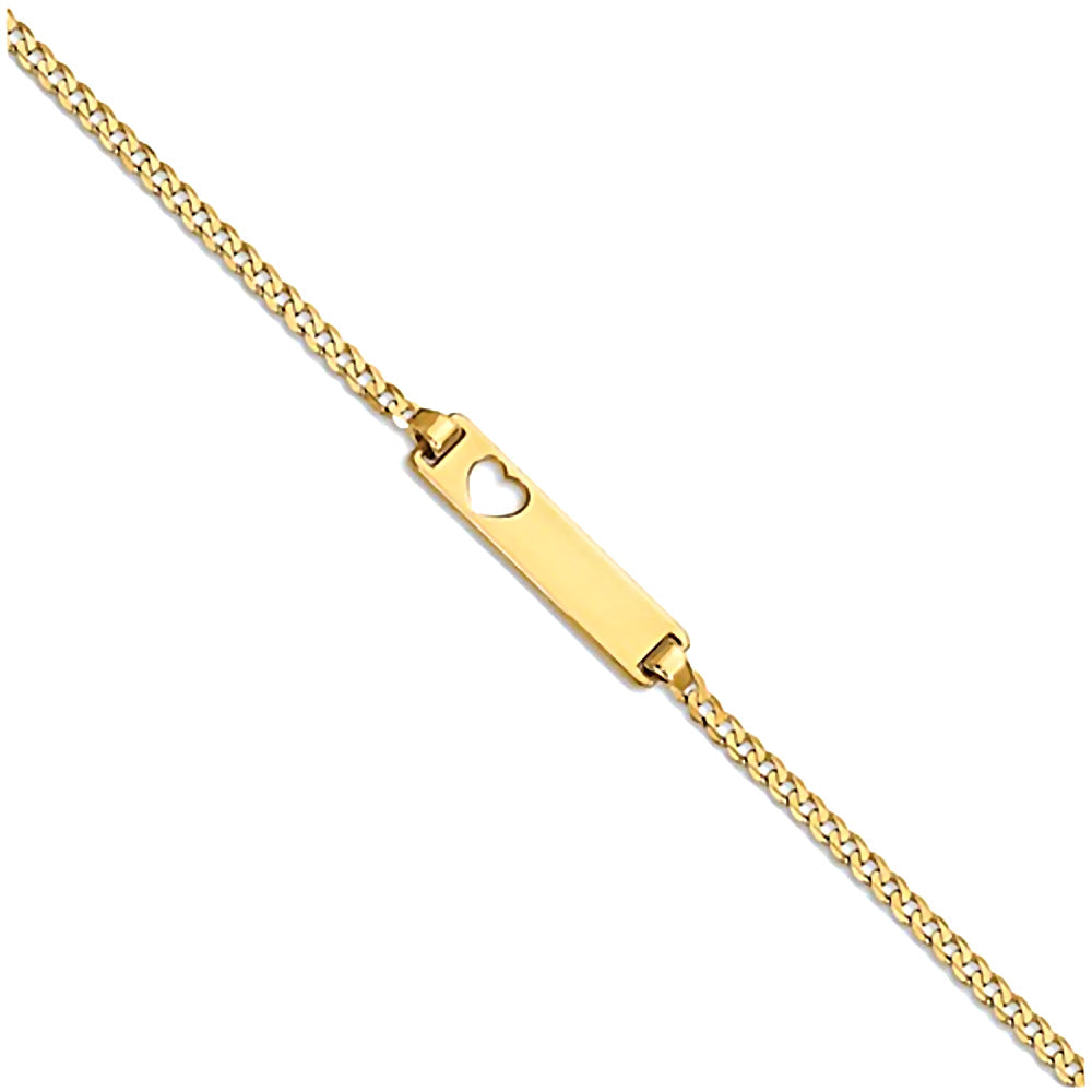 Trustmark Engravable 14K Yellow Gold Bar with Heart Baby Bracelet and Curb Chain - 1000Jewels.com