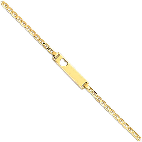 Trustmark Engravable 14K Yellow Gold Bar with Heart Baby Bracelet and Anchor Link Chain - 1000Jewels.com
