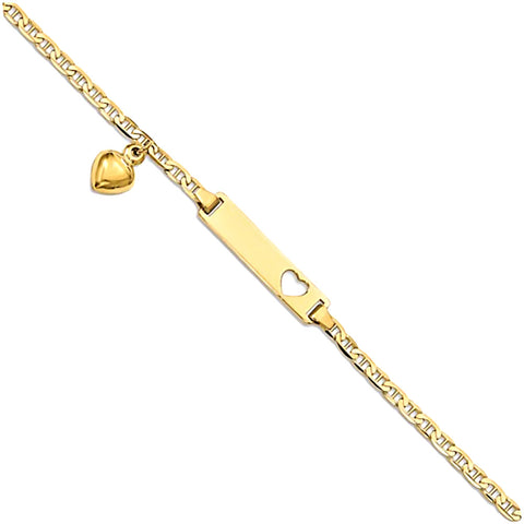 Trustmark 14K Yellow Gold Bar with Heart Charm Baby Bracelet and Anchor Link Chain - 1000Jewels.com