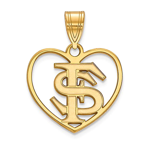 Florida State University Gold Plated Silver Heart Pendant Officially Licensed - 1000Jewels.com