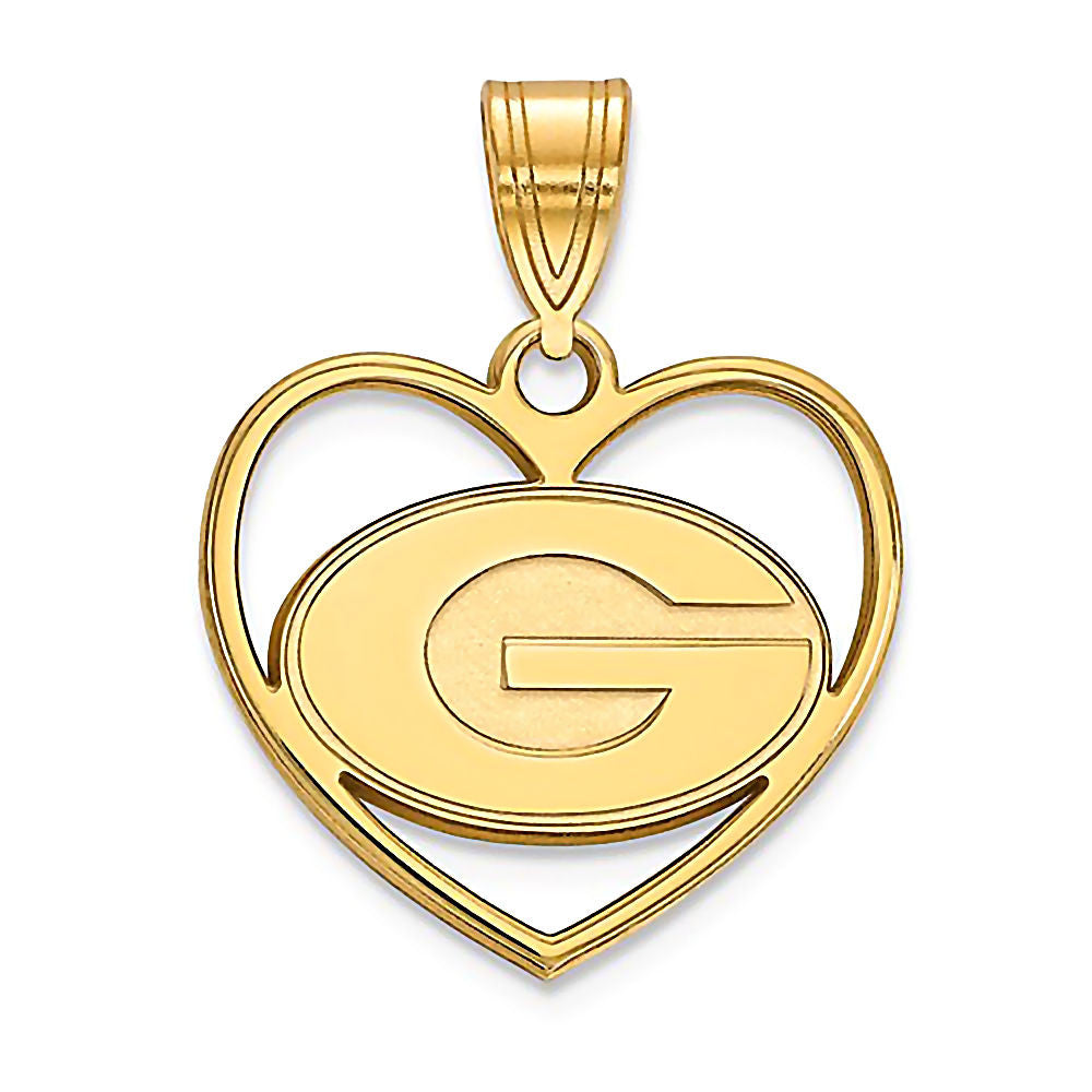 University of Georgia Gold Plated 925 Silver Heart Pendant Officially Licensed - 1000Jewels.com