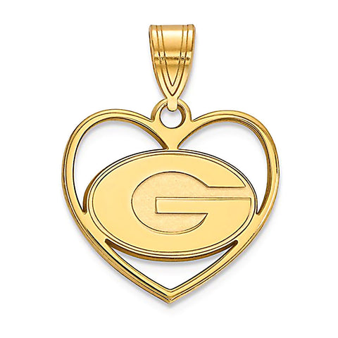 University of Georgia Gold Plated 925 Silver Heart Pendant Officially Licensed - 1000Jewels.com