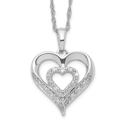 Ice on Fire CZ Simulated Diamond Two Hearts as One Silver Pendant Necklace - 1000Jewels.com