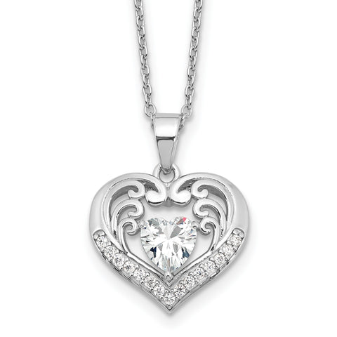 Ice on Fire CZ Simulated Diamond Silver Metalwork Heart Pendant Necklace - 1000Jewels.com
