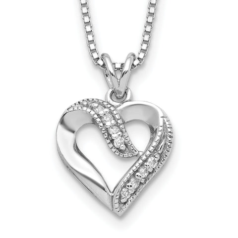 Ice on Fire CZ Simulated Diamond Silver Promise Heart Pendant Necklace - 1000Jewels.com