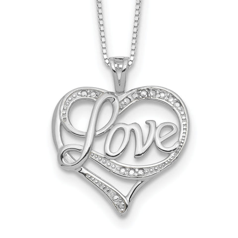 Ice on Fire CZ Simulated Diamond "Love" Heart Pendant Necklace, Silver - 1000Jewels.com
