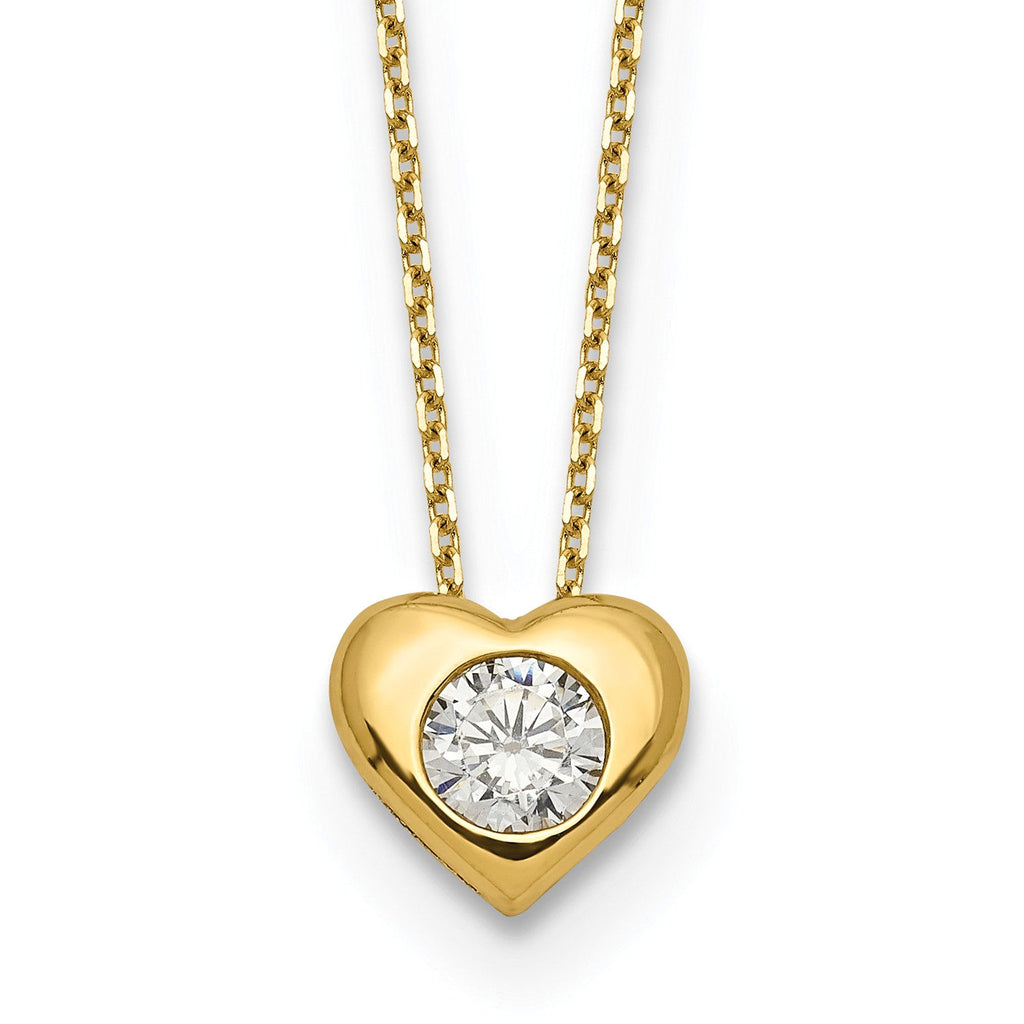 Heart Cut Ice on Fire CZ Heart Pendant Necklace 14K Yellow Gold - 1000Jewels.com