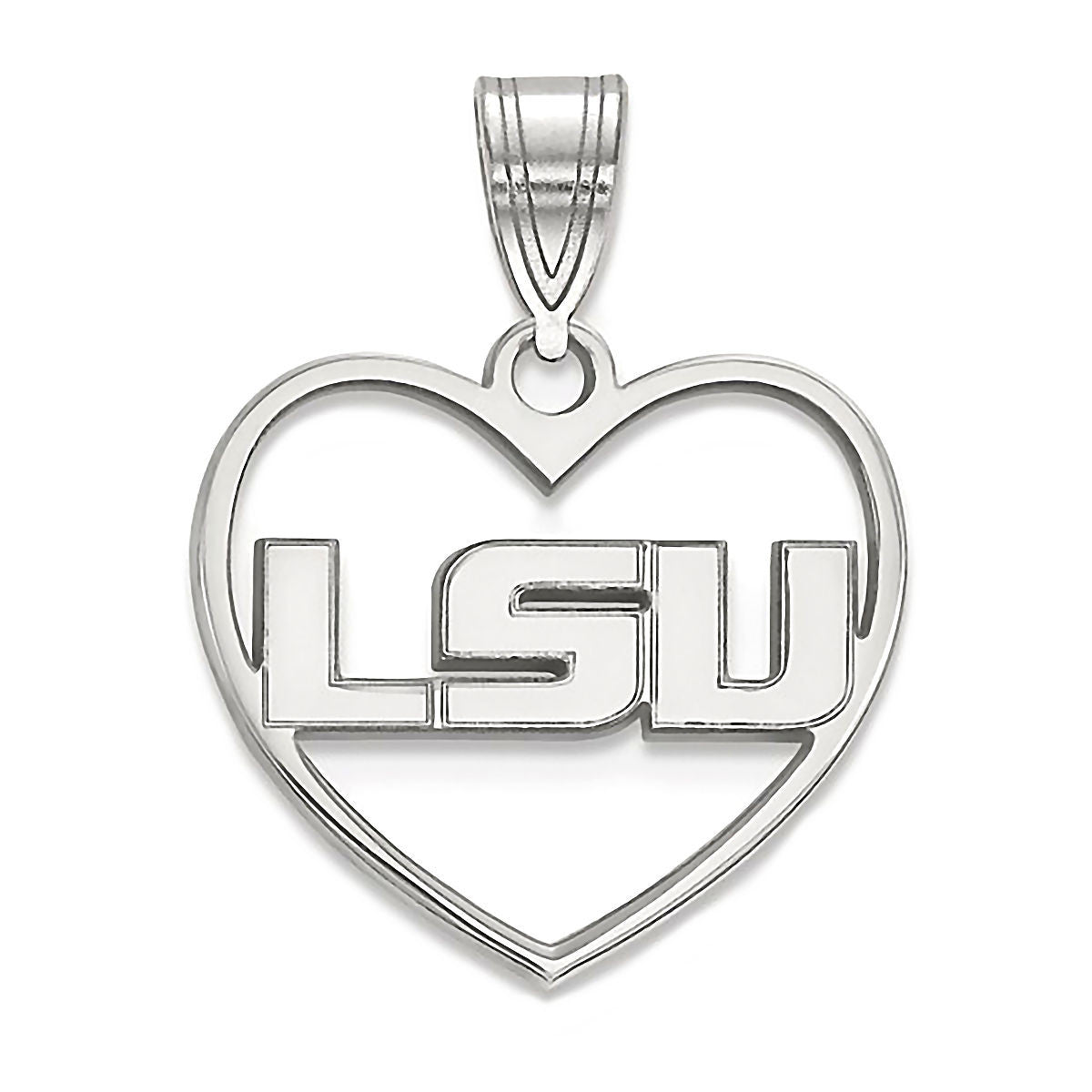 Sterling Silver LogoArt Louisiana State University Pendant in Heart
