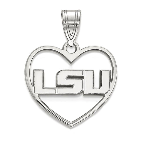Louisiana State University Sterling Silver Heart Pendant Officially Licensed - 1000Jewels.com