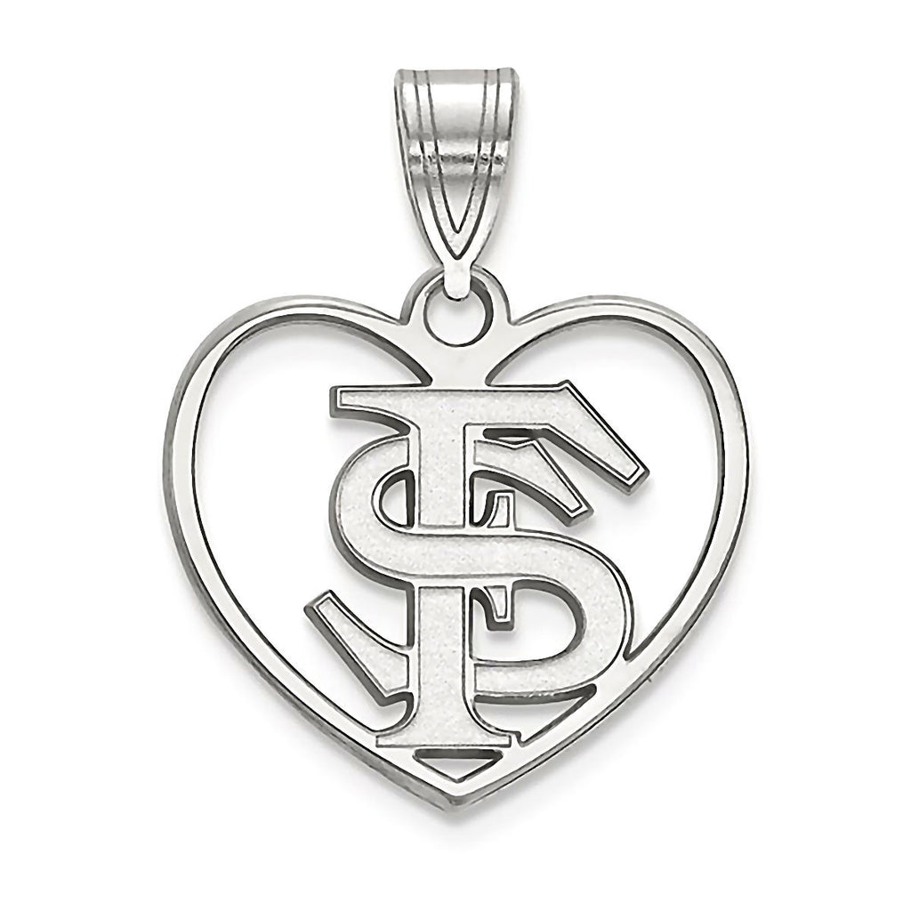 Florida State University Sterling Silver Heart Pendant Officially Licensed - 1000Jewels.com