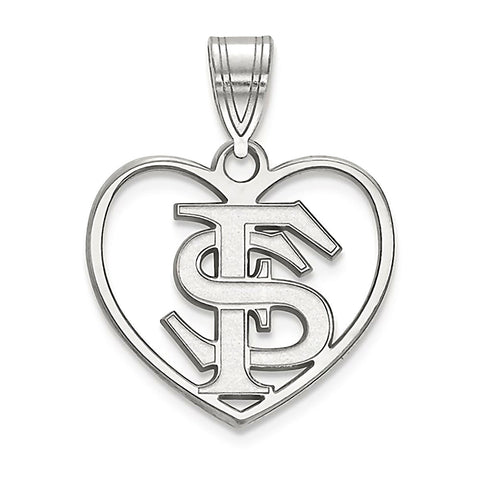 Florida State University Sterling Silver Heart Pendant Officially Licensed - 1000Jewels.com