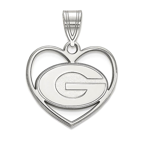 University of Georgia Sterling Silver Heart Pendant Officially Licensed - 1000Jewels.com