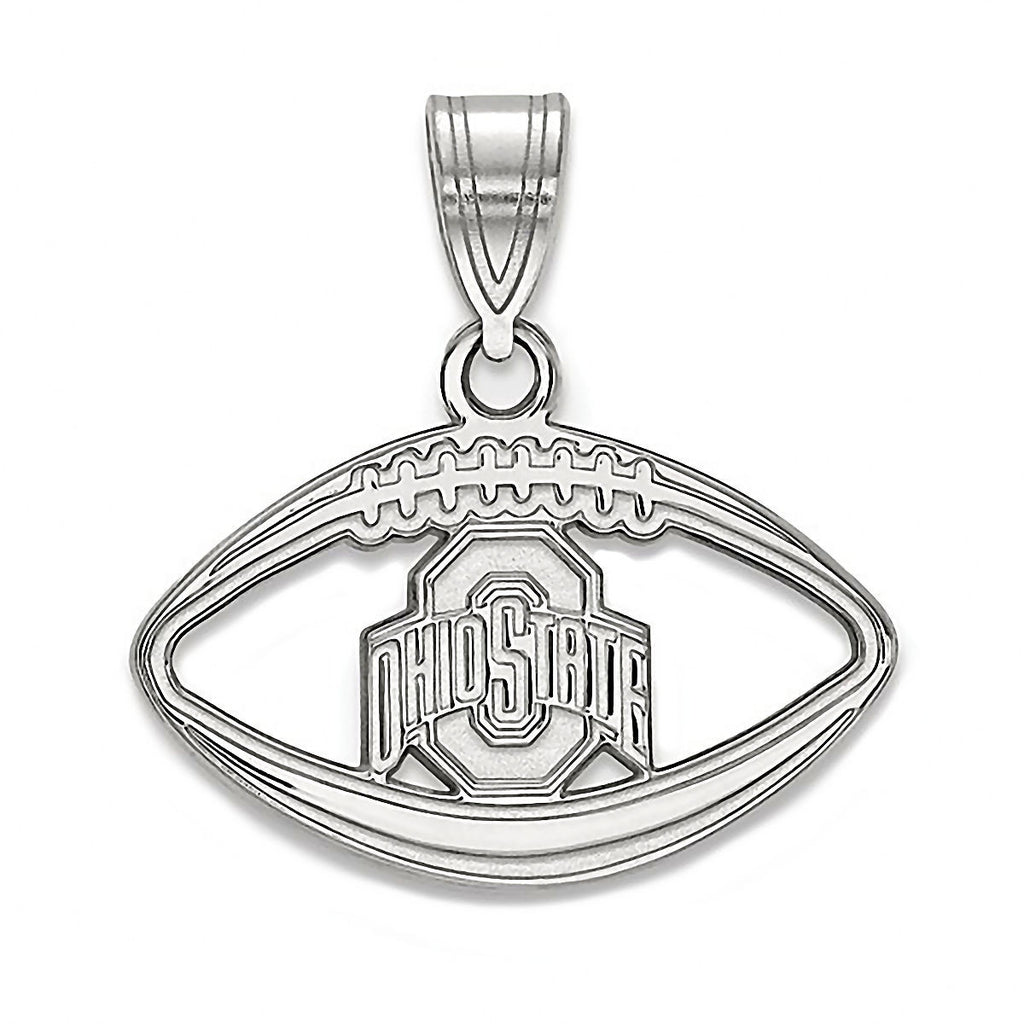 Ohio State University Sterling Silver Football Pendant Officially Licensed - 1000Jewels.com