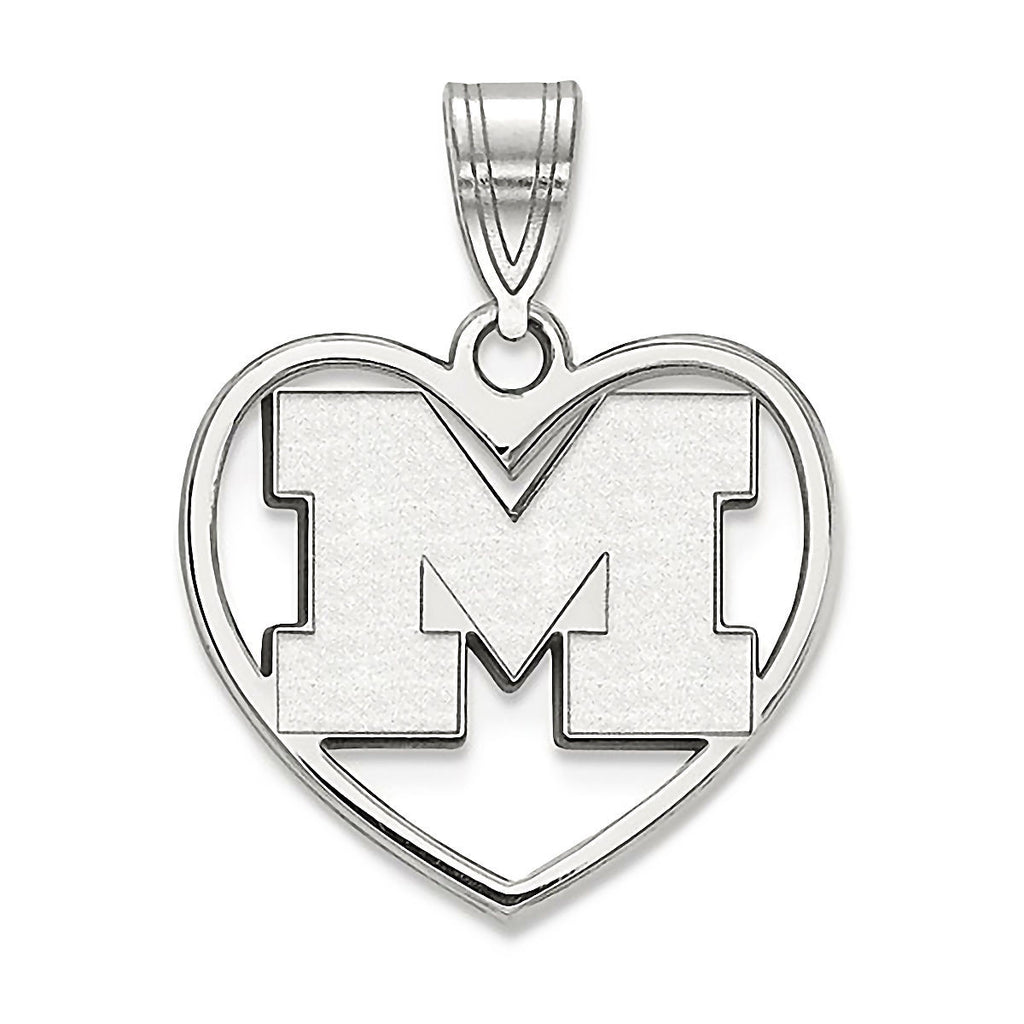University of Michigan 925 Sterling Silver Heart Pendant Officially Licensed - 1000Jewels.com