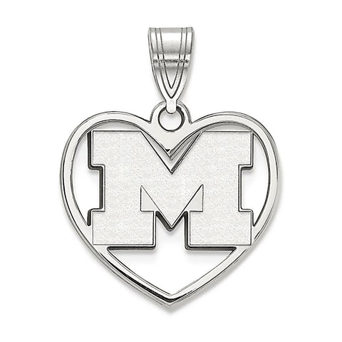 University of Michigan 925 Sterling Silver Heart Pendant Officially Licensed - 1000Jewels.com
