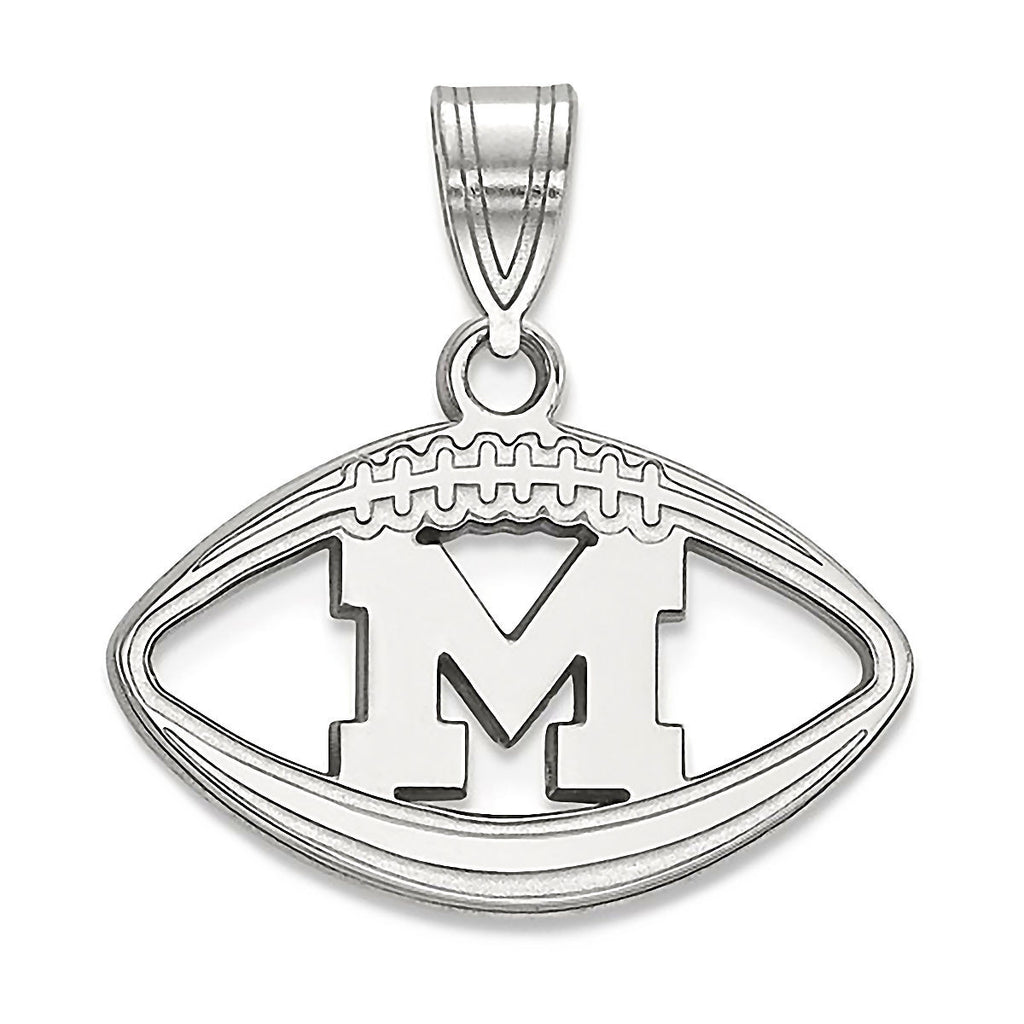 University of Michigan Sterling Silver Football Pendant Officially Licensed - 1000Jewels.com