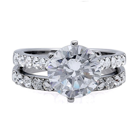 Corinna: 4.72ct Russian Ice Diamond CZ 2 pc 316 Steel Wedding Ring Set - 1000Jewels.com