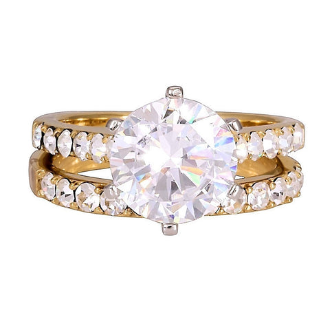 Corinna in Gold: 4.72ct Diamond Ice CZ 2 pc 316 Steel Wedding Ring Set - 1000Jewels.com