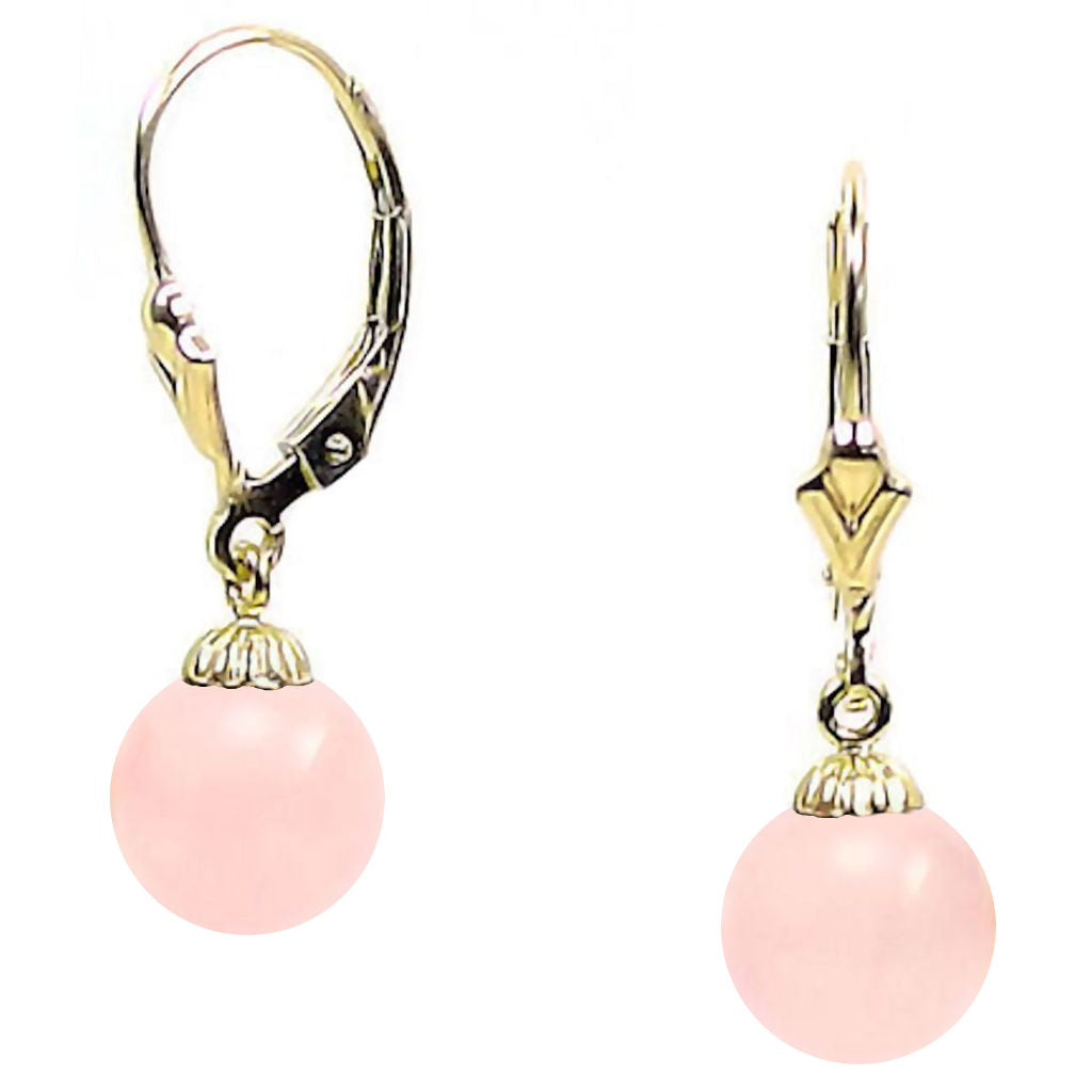 Natural Rose Quartz Ball Leverback Earrings 14-20 Gold Filled - 1000Jewels.com