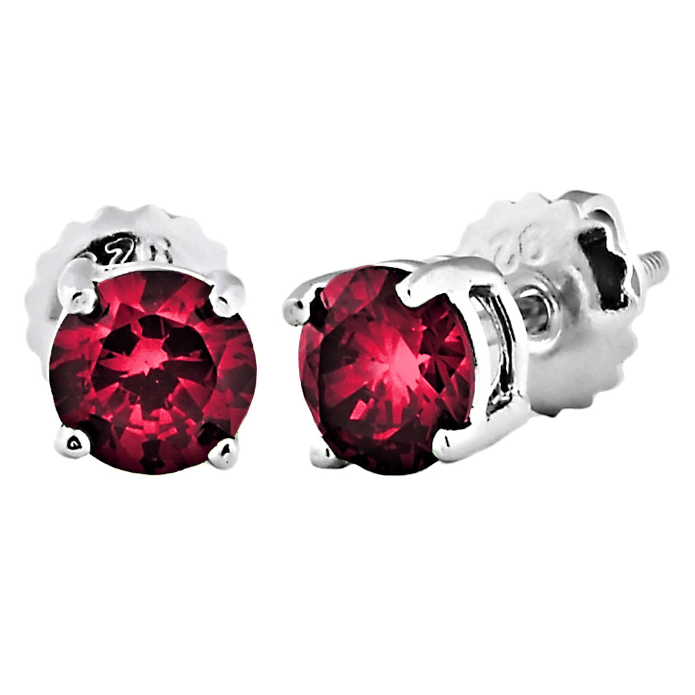 Trustmark Brilliant Cut Ruby Ice CZ Screw Back Earrings Sterling Silver - 1000Jewels.com