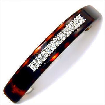 Brown Acrylic Bar Hair Barrette with Crystal Rhinestone Inset - 1000Jewels.com