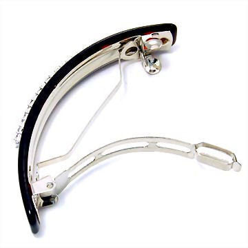 Brown Acrylic Bar Hair Barrette with Crystal Rhinestone Inset - 1000Jewels.com