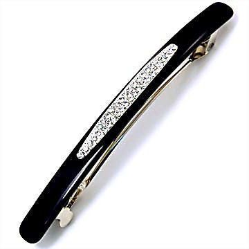 Sleek Black Hair Barrette with Swarovski Crystal Rhinestone Inset - 1000Jewels.com