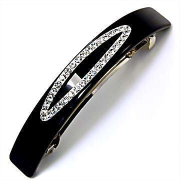 Black Acrylic Bar Hair Barrette with Oval Swarovski Crystal Accent - 1000Jewels.com