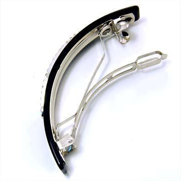 Black Acrylic Bar Hair Barrette with Oval Swarovski Crystal Accent - 1000Jewels.com