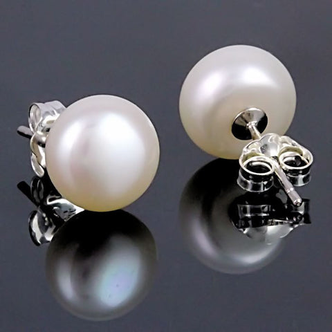 Alida: 11mm Natural White Freshwater Pearl Stud Earrings 925 Silver - 1000Jewels.com