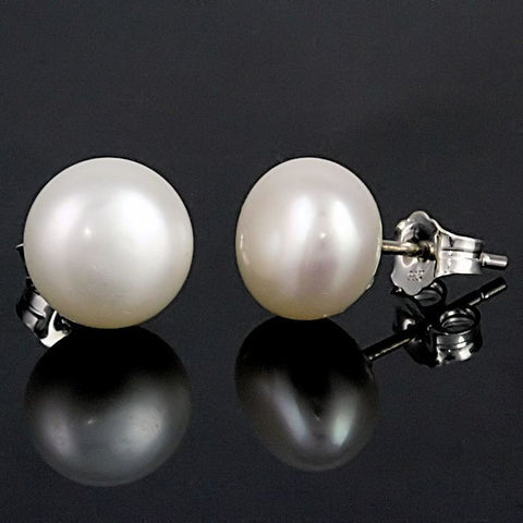 Alida: 8mm Natural White Freshwater Pearl Stud Earrings 925 Silver - 1000Jewels.com